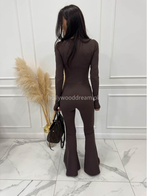 Brązowy kombinezon modelujący z dekoltem karo+ dzwony JAŚMINA 173 - photo #8