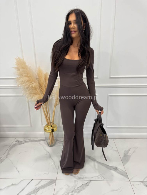 Brązowy kombinezon modelujący z dekoltem karo+ dzwony JAŚMINA 173 - photo #10