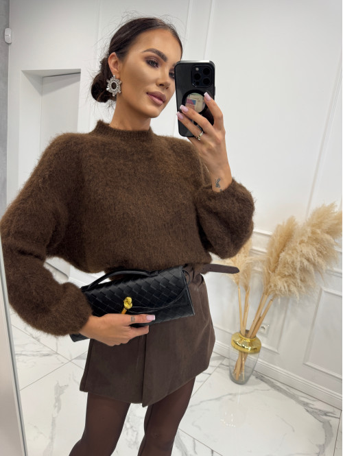 Czekoladowy sweter oversize z moherem OFELIA 17