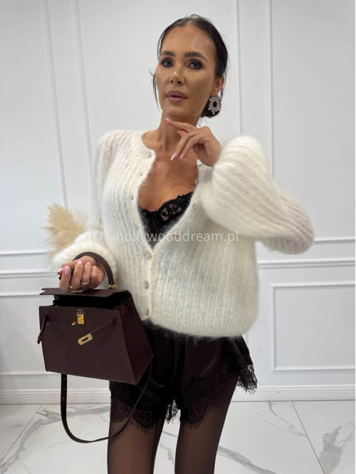 Biały sweter kardigan z poszerzanymi rękawami Paulo 52 - photo #3