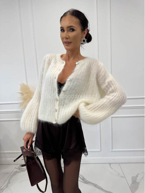 Biały sweter kardigan z poszerzanymi rękawami Paulo 52 - photo #5
