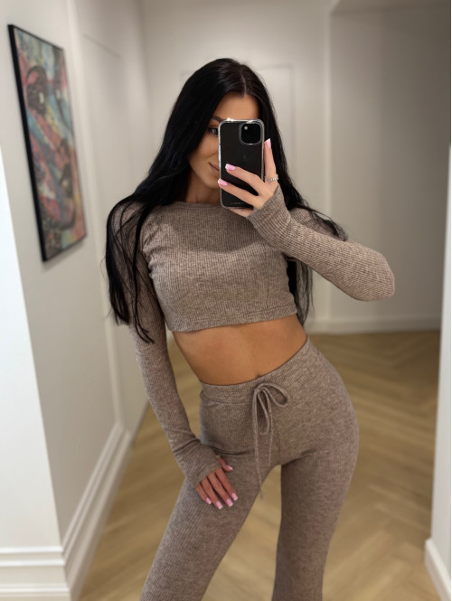 Beżowy komplet sweterkowy bluzka + spodnie RUBY 173 - photo #16