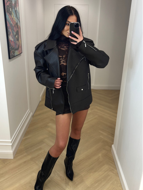 Czekoladowa kurtka oversize zapinana na zamek z kieszeniami, skóra węża KESJA 25 - photo #14