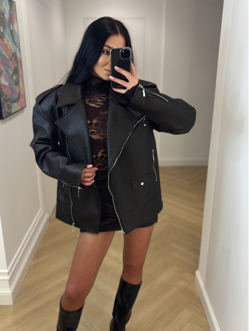 Czekoladowa kurtka oversize zapinana na zamek z kieszeniami, skóra węża KESJA 25 - photo #15