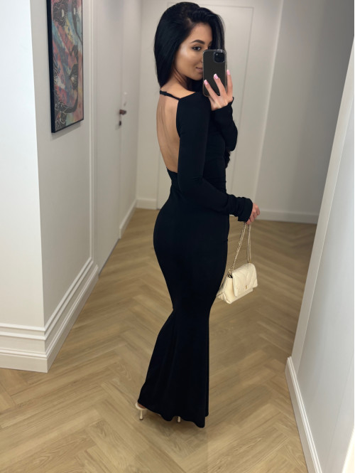 Sukienka maxi z wyciętymi plecami i długim rękawem czarna SONNY 161 - photo #19