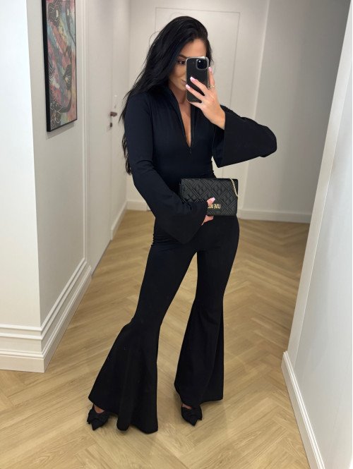 Czarny kombinezon modelujący z zamkiem na przodzie Lena 173 - photo #14