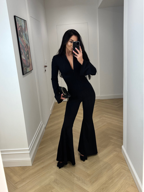 Czarny kombinezon modelujący z zamkiem na przodzie Lena 173 - photo #15