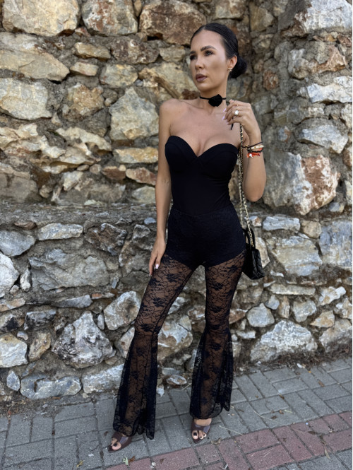 Czarne spodnie koronkowe typu dzwony TYMON 19,17 - photo #14