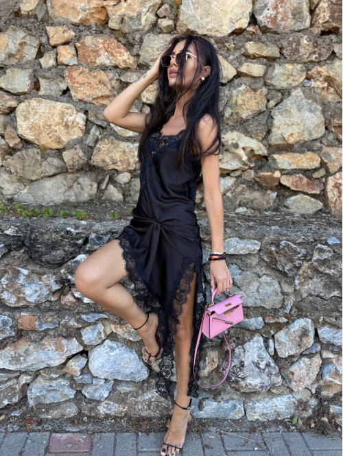 Czarna sukienka midi asymetryczna z koronką MONIA 17 Czarna sukienka midi asymetryczna z koronką MONIA 17 - photo #15