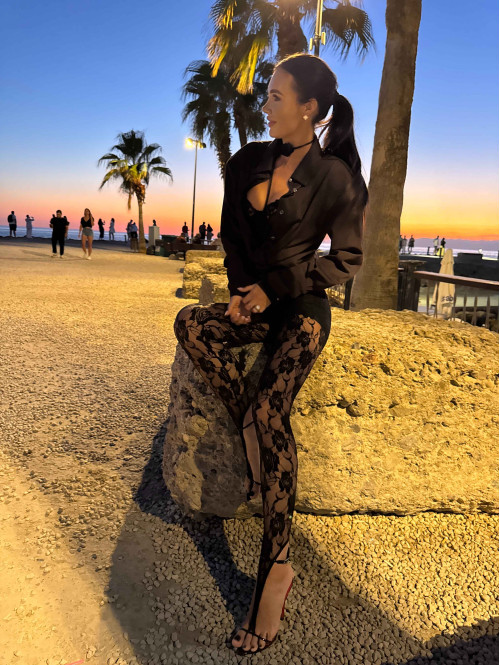 Czarne legginsy koronkowe z zakładką na palec GLAMOUR 163 - photo #27