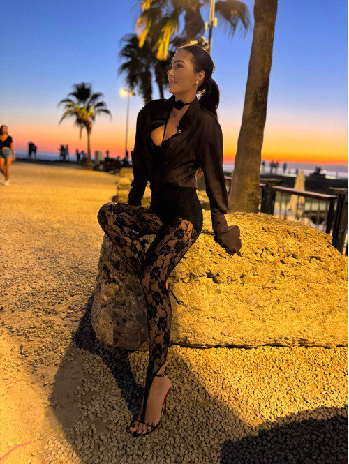 Czarne legginsy koronkowe z zakładką na palec GLAMOUR 163 - photo #29