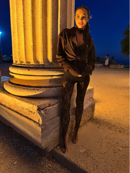 Czarne legginsy koronkowe z zakładką na palec GLAMOUR 163 - photo #30