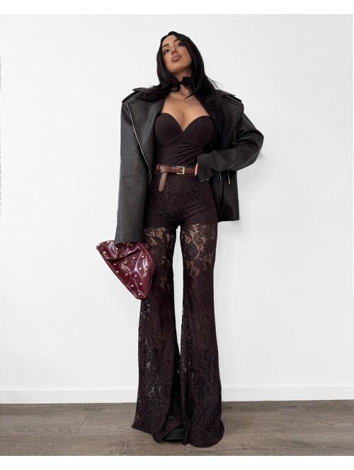 Czekoladowa kurtka oversize zapinana na zamek z kieszeniami, skóra węża KESJA 25 - photo #18