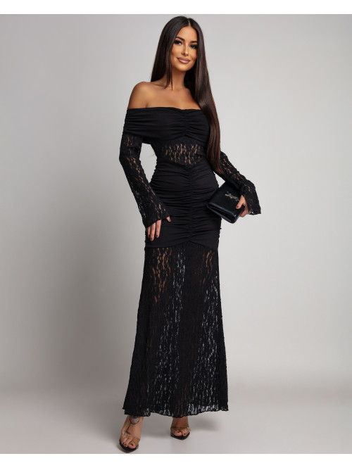 Czarna Sukienka maxi hiszpanka z koronką Paris 26 Czarna Sukienka maxi hiszpanka z koronką Paris 26
