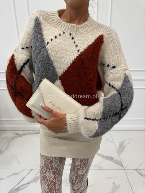 Kremowo-ceglasty  sweter we wzory Irys 06 - photo #7