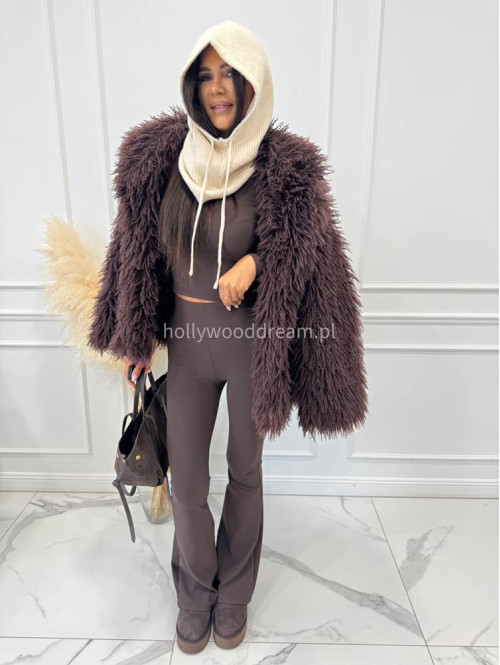 Brązowy komplet prążkowany bluzka krótka+ legginsy dzwony BASIC 173 Brązowy komplet prążkowany bluzka krótka+ legginsy dzwony BASIC 173 - photo #2