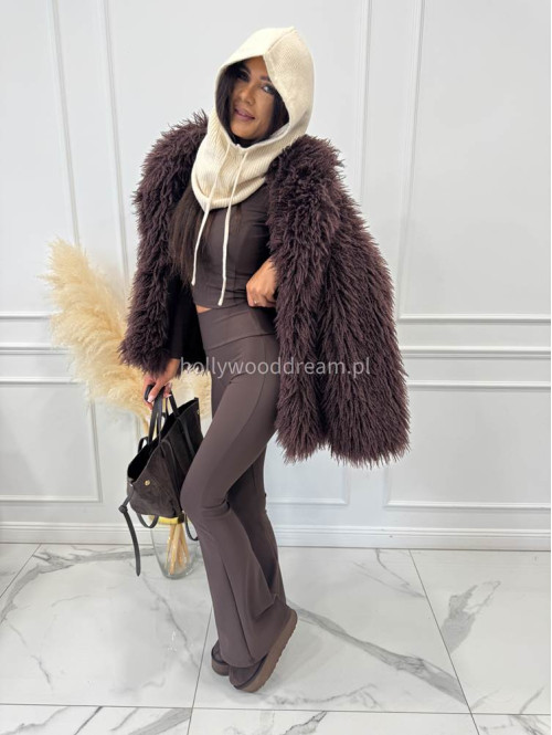 Brązowy komplet prążkowany bluzka krótka+ legginsy dzwony BASIC 173 Brązowy komplet prążkowany bluzka krótka+ legginsy dzwony BASIC 173 - photo #3
