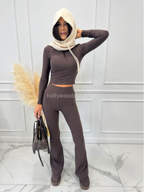 Brązowy komplet prążkowany bluzka krótka+ legginsy dzwony BASIC 173 Brązowy komplet prążkowany bluzka krótka+ legginsy dzwony BASIC 173 - photo #4