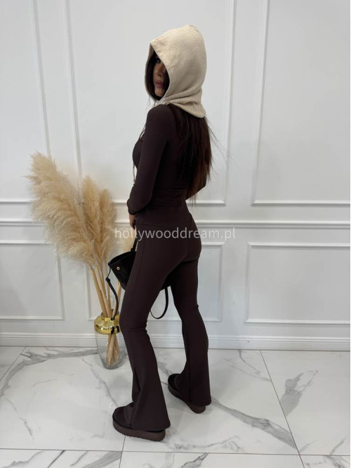 Brązowy komplet prążkowany bluzka krótka+ legginsy dzwony BASIC 173 Brązowy komplet prążkowany bluzka krótka+ legginsy dzwony BASIC 173 - photo #5