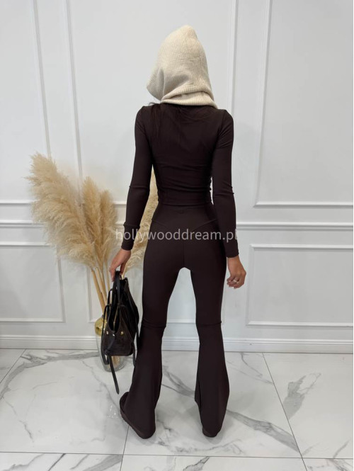 Brązowy komplet prążkowany bluzka krótka+ legginsy dzwony BASIC 173 Brązowy komplet prążkowany bluzka krótka+ legginsy dzwony BASIC 173 - photo #7