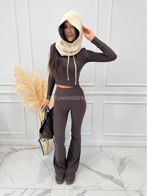 Brązowy komplet prążkowany bluzka krótka+ legginsy dzwony BASIC 173 Brązowy komplet prążkowany bluzka krótka+ legginsy dzwony BASIC 173 - photo #8