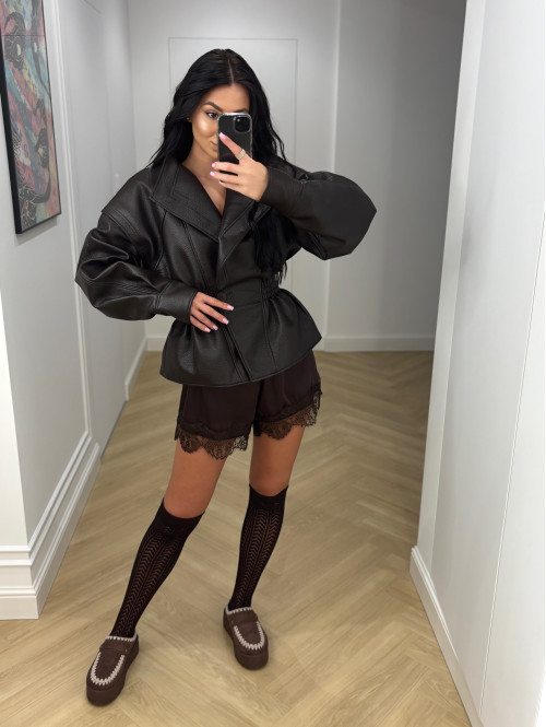 Czekoladowe spodenki satynowe wykończone koronką ISABELL 19 - photo #54