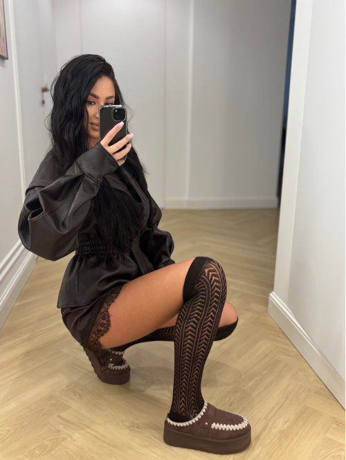 Czekoladowe spodenki satynowe wykończone koronką ISABELL 19 - photo #55