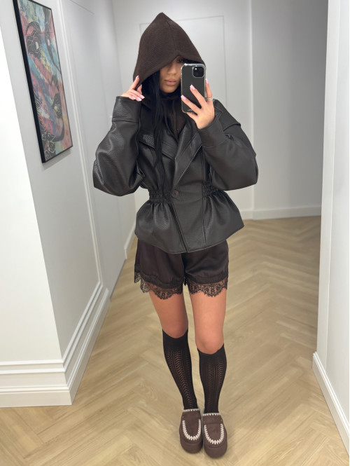 Czekoladowe spodenki satynowe wykończone koronką ISABELL 19 - photo #62