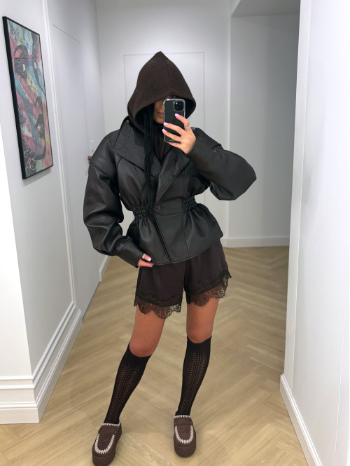 Czekoladowe spodenki satynowe wykończone koronką ISABELL 19 - photo #63