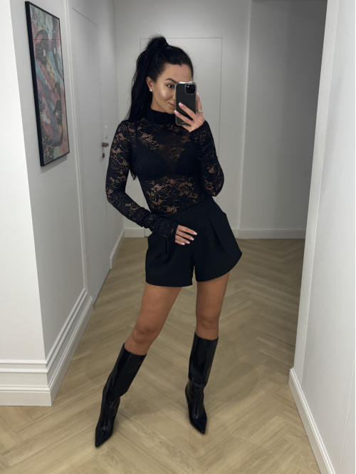 Czarne krótkie spodenki szerokie z przeszyciami LAMI 25 - photo #3