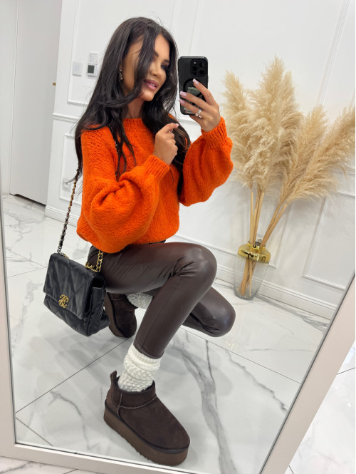 Pomarańczowy neonowy sweter oversize KSAWERY 06