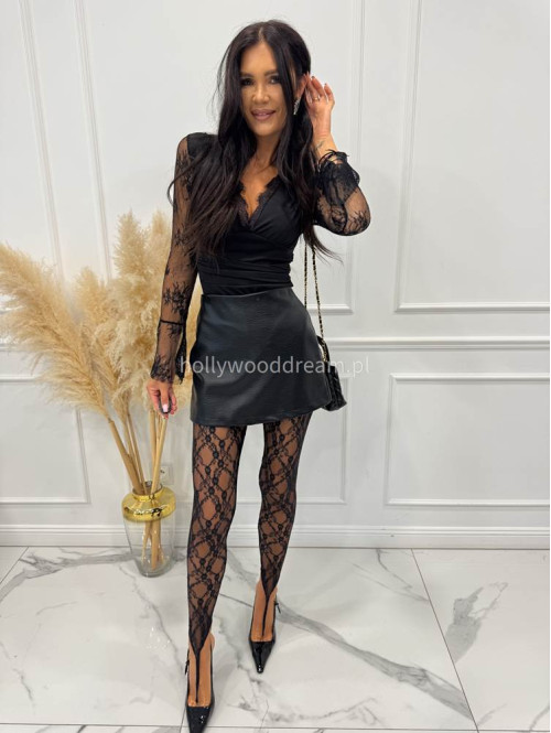 Czarne body z koronkowymi rękawami i wstawkami przy dekolcie JADZIA 17 Czarne body z koronkowymi rękawami i wstawkami przy dekolcie JADZIA 17 - photo #1