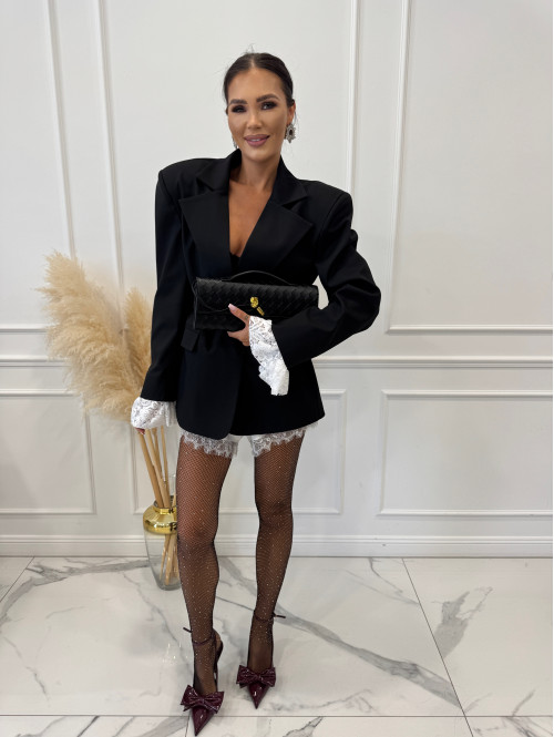 Rajstopy z siateczki z cyrkoniami czarne EWELINE - photo #2