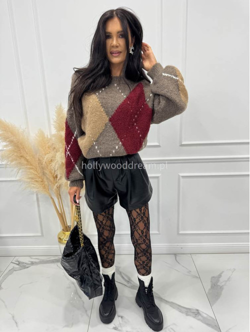 Mokka-bordo sweter we wzory Irys 06 - photo #1