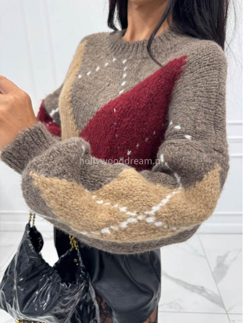 Mokka-bordo sweter we wzory Irys 06 - photo #8