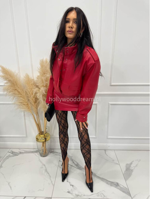 Czerwona kurtka bomber skórzana premium MILENA 25 - photo #22