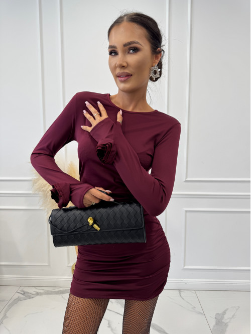 Bordowa sukienka drapowana z różami BERNADETA 19