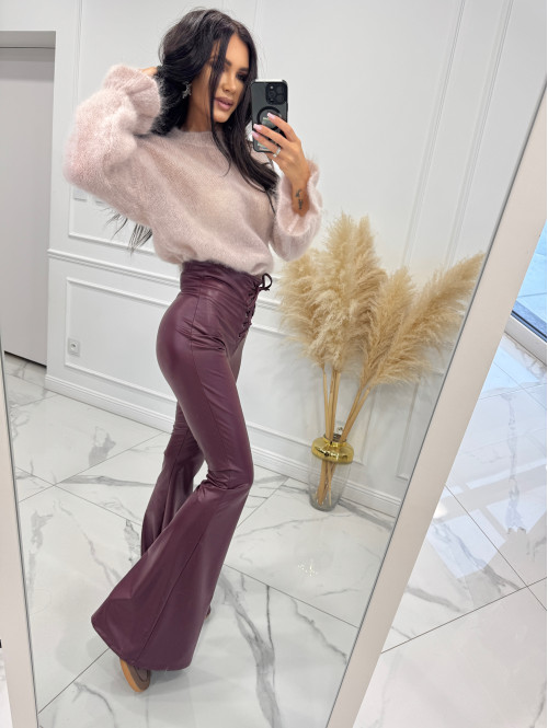 Beżowy sweter moherowy z falbaną przy rękawie EMILIA 06