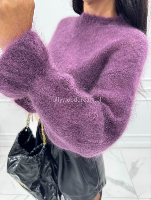 Śliwkowy sweter moherowy z falbaną przy rękawie EMILIA 06 Śliwkowy sweter moherowy z falbaną przy rękawie EMILIA 06 - photo #8