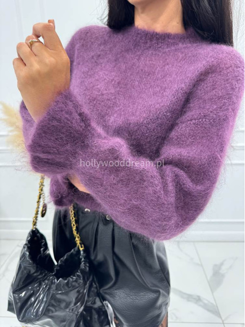 Śliwkowy sweter moherowy z falbaną przy rękawie EMILIA 06 Śliwkowy sweter moherowy z falbaną przy rękawie EMILIA 06 - photo #9