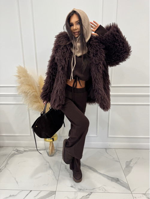 Futro z długim włosem czekoladowe NICOL - photo #57