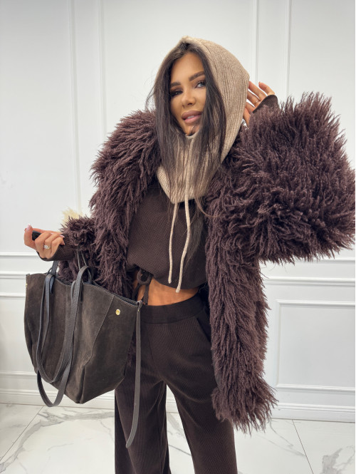 Futro z długim włosem czekoladowe NICOL - photo #58