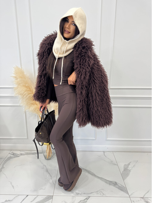 Futro z długim włosem czekoladowe NICOL - photo #59