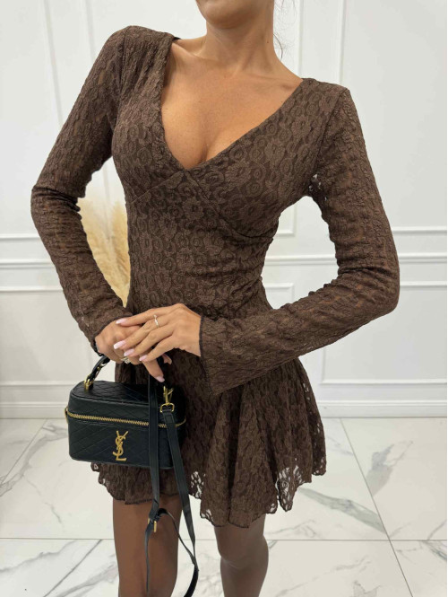 Brązowa sukienka z siateczki we wzory z dekoltem V LUCJANA 17 - photo #8