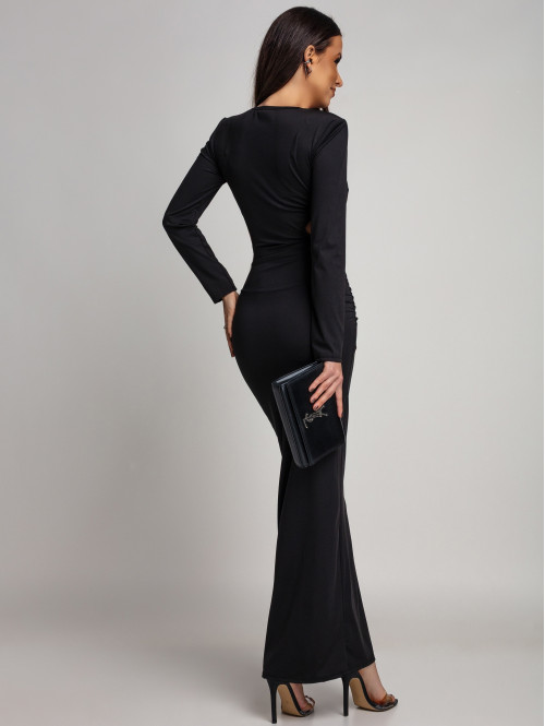 Czarna sukienka maxi z wycięciami w talii i różą Marbi26 - photo #12