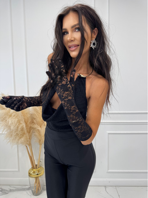 Czarne rękawiczki długie koronkowe QUEEN 17