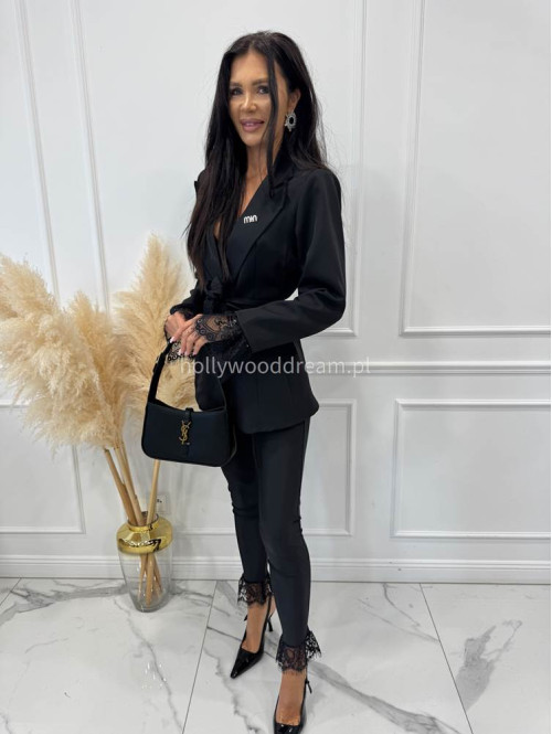 Czarne legginsy dopasowane zakończone koronką VIOLETTE 17 - photo #5