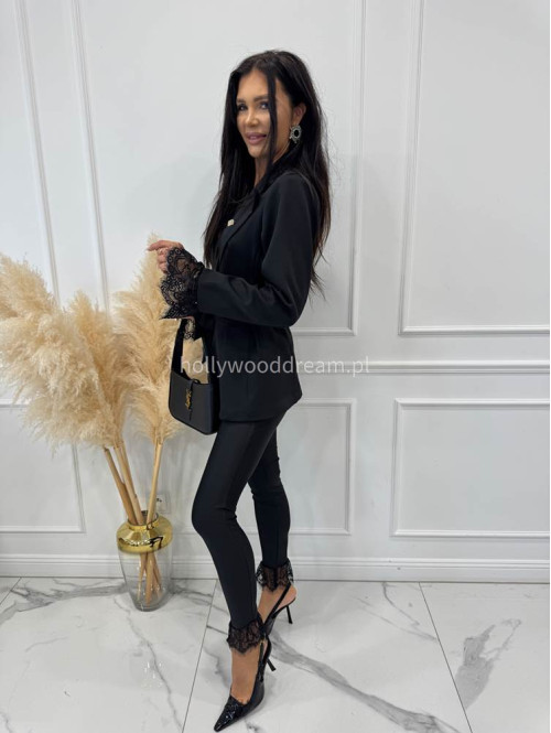 Czarne legginsy dopasowane zakończone koronką VIOLETTE 17 - photo #6