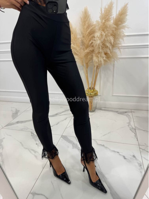 Czarne legginsy dopasowane zakończone koronką VIOLETTE 17 - photo #9