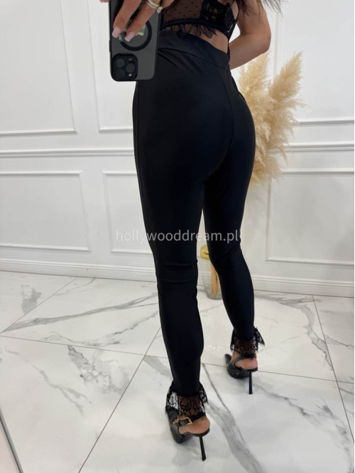 Czarne legginsy dopasowane zakończone koronką VIOLETTE 17 - photo #10